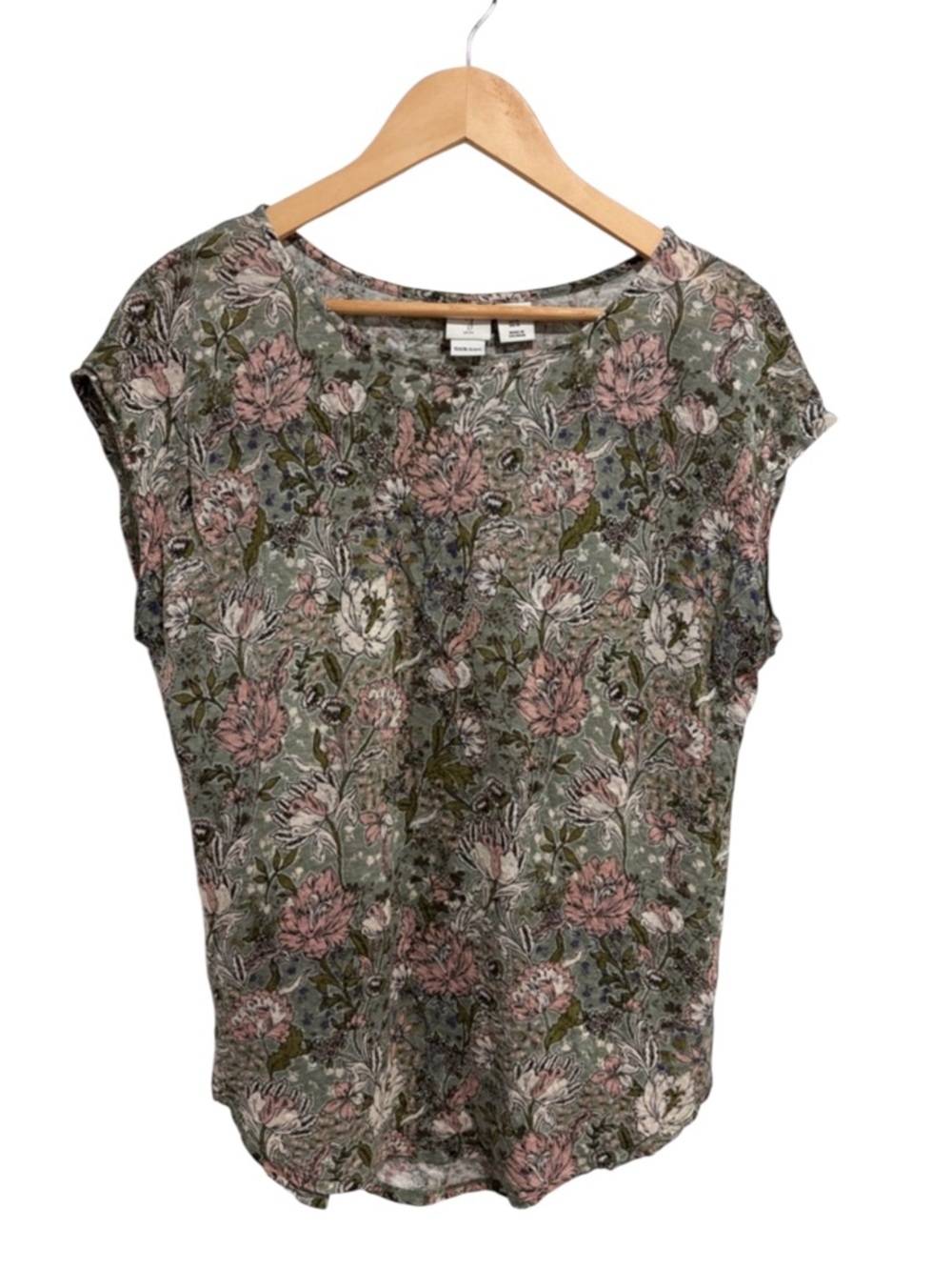 Joie 100% Linen Scoop Neck Floral Short Sleeve Tee T-Shirt